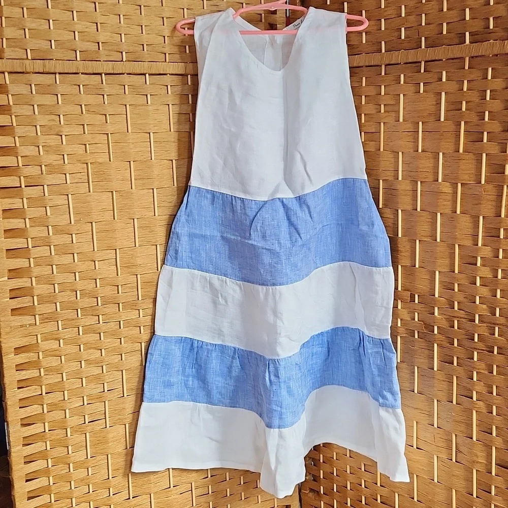 Puro Lino, Toddler 2t-3t Color Block Summer Spring Vacation Linen Dress - Picture 1 of 10